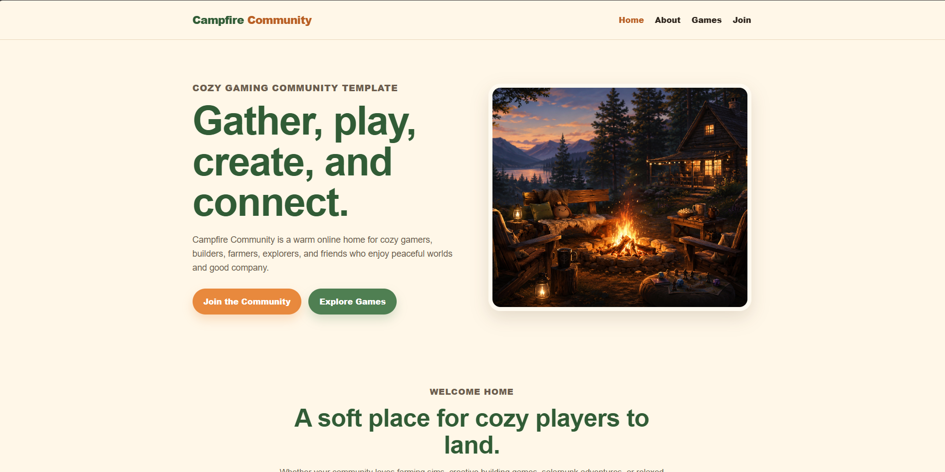 Campfire Community Website Template preview