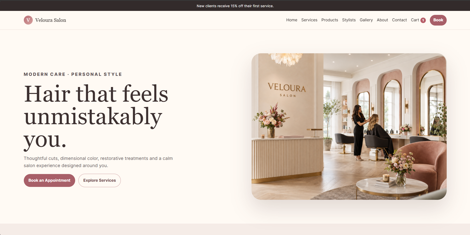 Veloura Salon Website preview